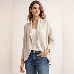 H&M Cream Knit Open Front Cardigan Sweater Size S Cozy Ribbed